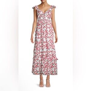 Betsey Johnson Strawberry Print Ruffle Sleeve Maxi Dress NWT smocked waist